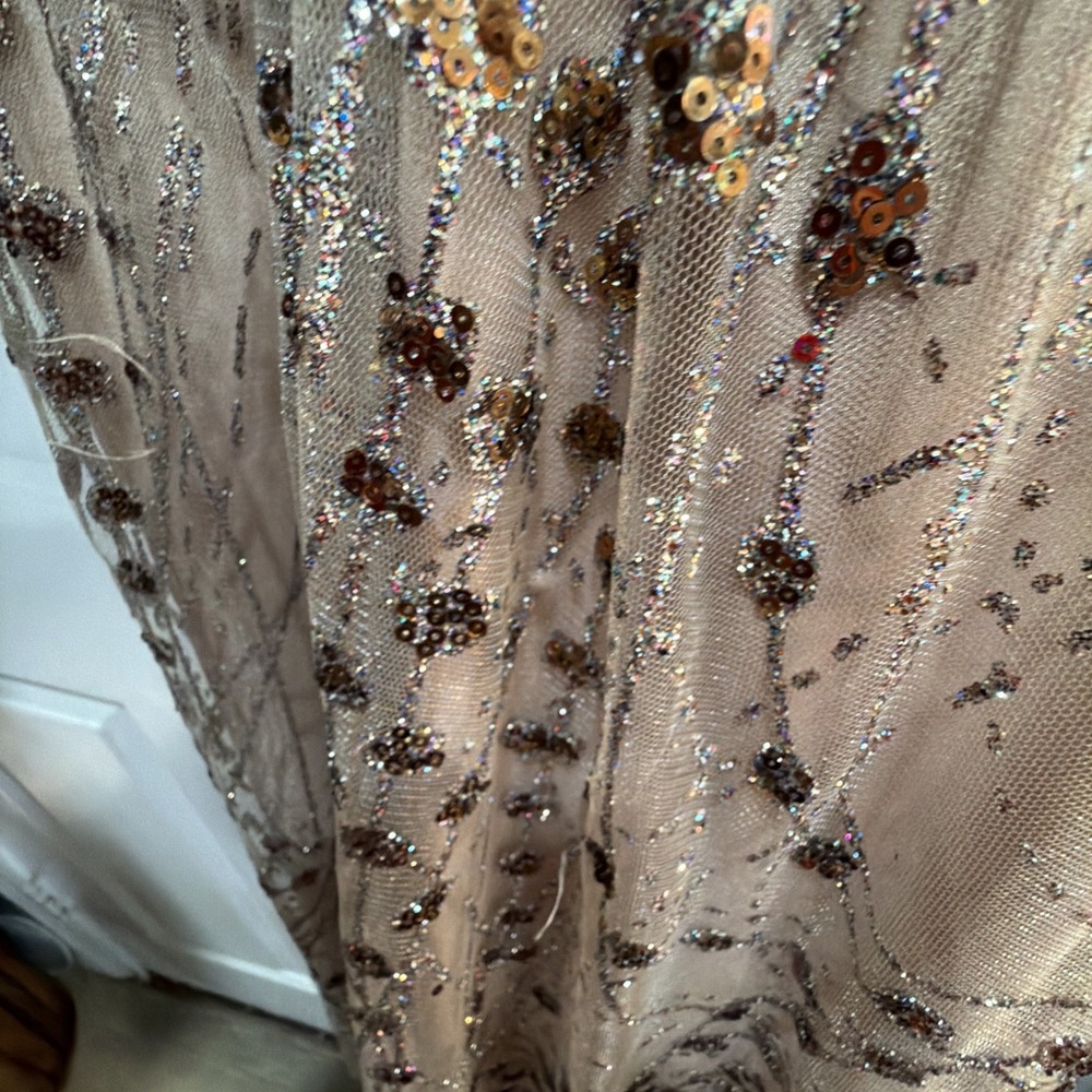 LULUS Luminous Night Taupe Rainbow Glitter Bronze Sequin Maxi Gown‎ Dress Xl NwT - Picture 12 of 12